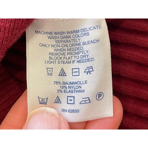 Lands' End Cotton Blend Burgundy V-Neck Ribbed Long Sleeve Cardigan Sweater, M - Picture 7 of 11